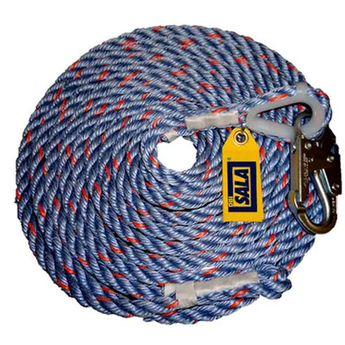 50' Rope Lifeline with Snap Hook, Polyester/Polypropylene Sécurité Médic