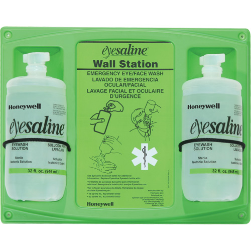 Support mural pour solution saline de douche oculaire, Double Sécurité Médic