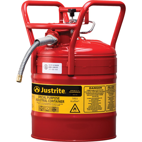 Bidons s&eacute;curitaires D.O.T. de AccuFlow, Type II, Acier, 5 gal. US, Rouge, Homologu&eacute; FM Sécurité Médic