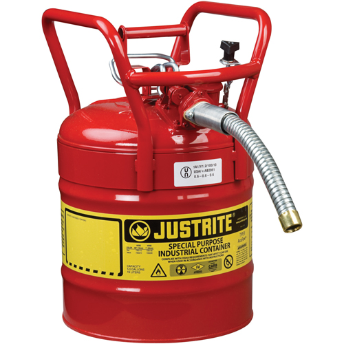 D.O.T. AccuFlow Safety Cans, Type II, Steel, 5 US gal., Red, FM Approved Sécurité Médic