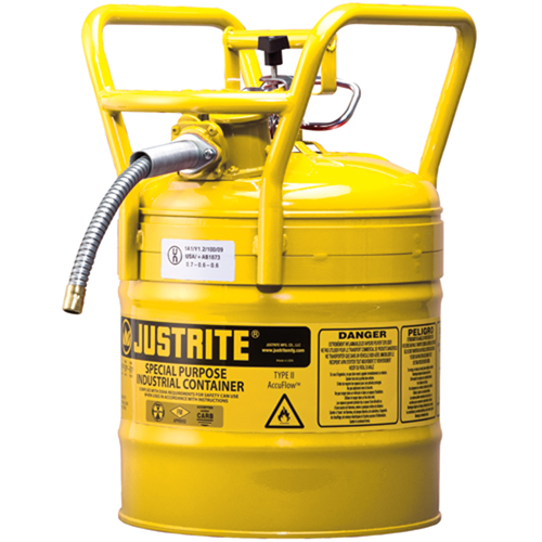 Bidons s&eacute;curitaires D.O.T. de AccuFlow, Type II, Acier, 5 gal. US, Jaune, Homologu&eacute; FM Sécurité Médic