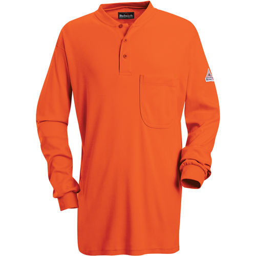 Flame-Resistant Long Sleeve Tagless Henley Shirts, Small, Orange Sécurité Médic