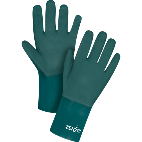Double Dipped Green Gloves, 12" L, PVC, Cotton Jersey Inner Lining, 70-mil Sécurité Médic