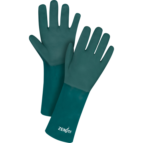 Double Dipped Green Gloves, 14" L, PVC, Cotton Jersey Inner Lining, 70-mil Sécurité Médic