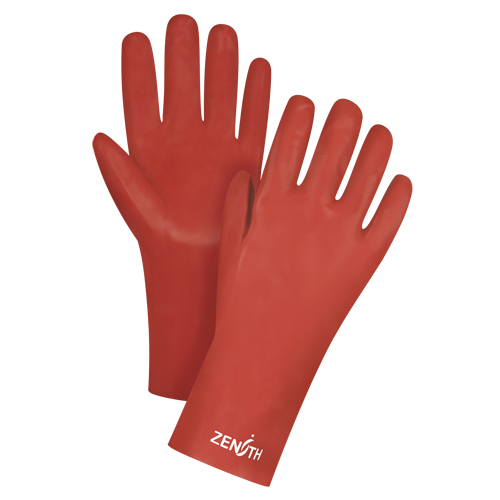 Red Smooth-Finish Chemical-Resistant Gloves, Size 9, 12" L, PVC, Interlock Inner Lining, 47-mil Sécurité Médic