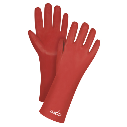 Red Smooth-Finish Chemical-Resistant Gloves, Size 9, 14" L, PVC, Interlock Inner Lining, 47-mil Sécurité Médic