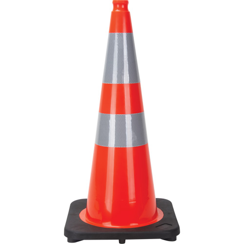C&ocirc;ne de signalisation, 28", Orange, Bande(s) r&eacute;fl&eacute;chissante(s) 4" & 6" Sécurité Médic
