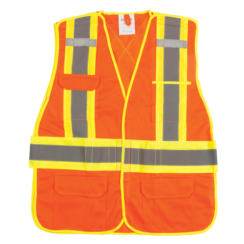 Veste d'arpenteur haute visibilit&eacute;, conforme &agrave; la CSA, Orange haute visibilit&eacute;, Grand, Polyester Sécurité Médic