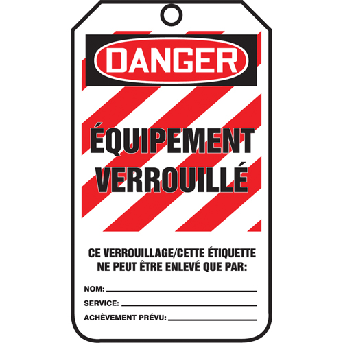 &eacute;tiquettes de verrouillage, Papier cartonn&eacute;, 3-3/8" la x 5-7/8" h, Français Sécurité Médic