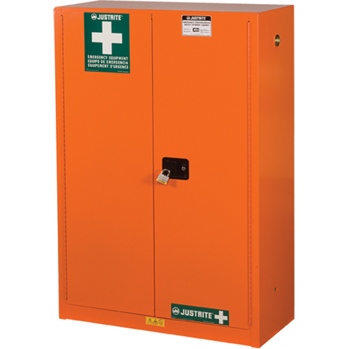 Emergency Preparedness Storage Cabinets, Steel, 4 Shelves, 65" H x 43" W x 18" D, Orange Sécurité Médic