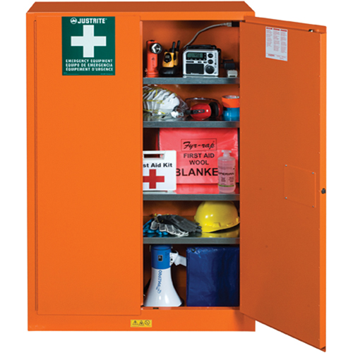 Armoires de rangement pour pr&eacute;paration aux situations d'urgence, Acier, 4 Tablettes, 65" h x 43" la x 18" P, Orange Sécurité Médic