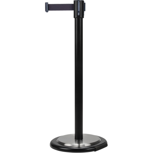 Free-Standing Crowd Control Barrier, Steel, 35" H, Black Tape, 12' Tape Length Sécurité Médic