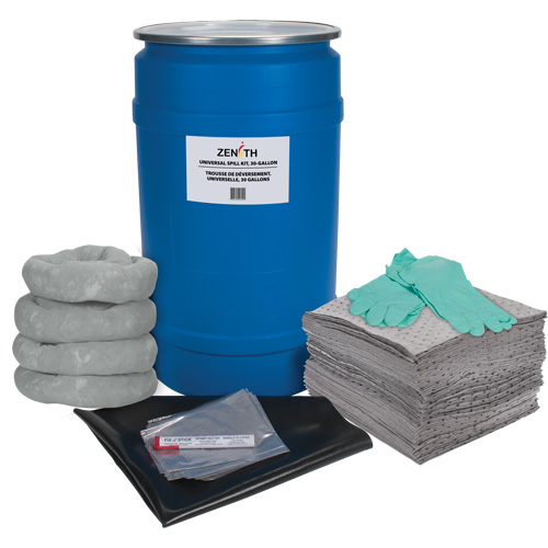 Trousse de lutte contre les d&eacute;versements pour &eacute;tabli, Universel, Baril, Absorbance de 30 gal. US Sécurité Médic