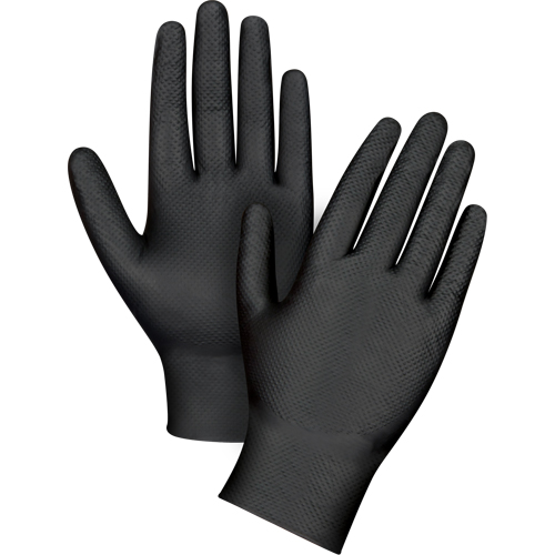 Gants d'examen de poids lourd &agrave; prise tactile, T-petit, Nitrile, 8 mils, Sans poudre, Noir Sécurité Médic
