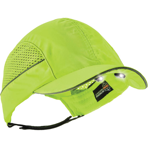 Skullerz&reg; 8960 Long Brim Bump Cap with LED Lighting, High Visibility Lime Green Sécurité Médic