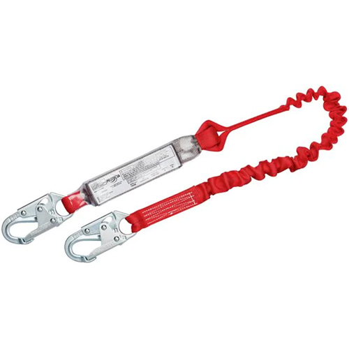 PRO Elastic Shock-Absorbing Lanyard, 6', Snap Hook Center, Snap Hook Leg Ends, Polyester Sécurité Médic