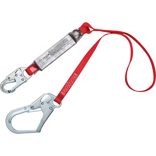 Shock-Absorbing Lanyard, 4', Snap Hook Center, Rebar Hook Leg Ends, Polyester Sécurité Médic