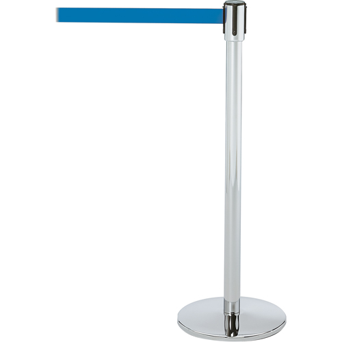 Slimline TensaBarrier&reg; Barrier Post, Steel, 38" H, Blue Tape, 7.5' Tape Length Sécurité Médic