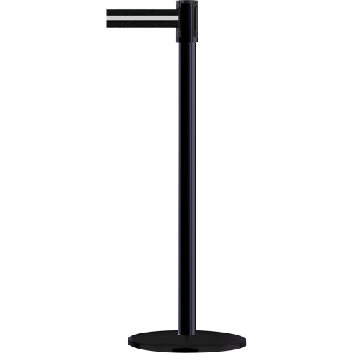 Montant pour barri&egrave;re Slimline TensaBarrier, Acier, 38" h, Ruban Noir/Blanc, Longueur du ruban 7,5' Sécurité Médic