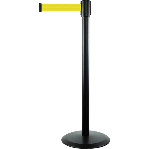 Slimline TensaBarrier&reg; Barrier Post, Steel, 38" H, Yellow Tape, 7.5' Tape Length Sécurité Médic