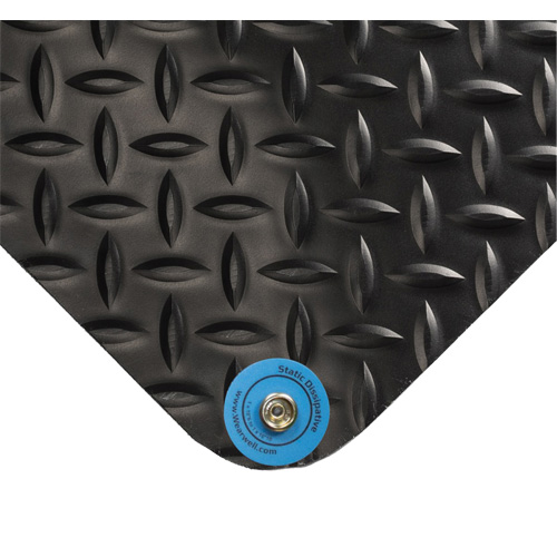 Tapis conducteur d'&eacute;lectricit&eacute; no 786, 3' la x 10' lo x 15/16" &eacute;p, PVC, Losange, Noir Sécurité Médic