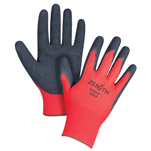 Black & Red Crinkle Grip Coated Gloves, 9/Large, Rubber Latex Coating, 13 Gauge, Polyester Shell Sécurité Médic