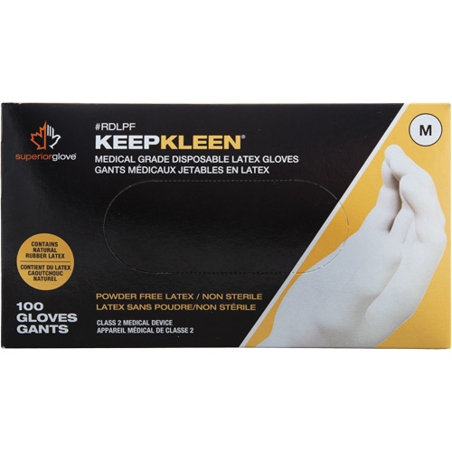 Gants jetables de calibre examen m&eacute;dical KeepKleen, Grand, Latex, 5 mils, Sans poudre, Blanc, Classe 2 Sécurité Médic
