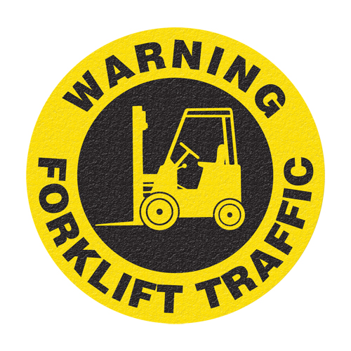 "Warning Forklift Traffic" Floor Sign, Adhesive, English with Pictogram Sécurité Médic