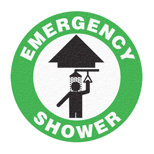 "Emergency Shower" Floor Sign, Adhesive, English with Pictogram Sécurité Médic