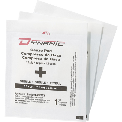 Dynamic Gauze, Pad, 3" L x 3" W, Sterile, Medical Device Class 1 Sécurité Médic