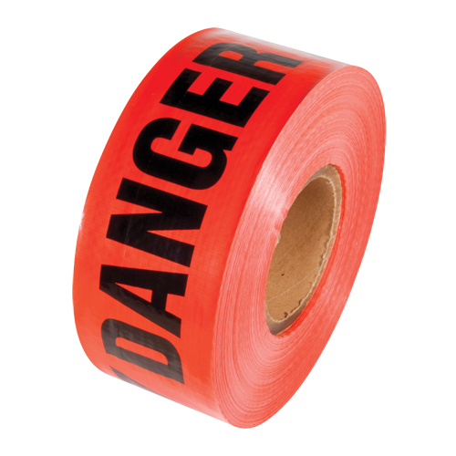 Reinforced Grade Barricade Tape, English, 3" W x 500' L, 5 mils, Black on Red Sécurité Médic