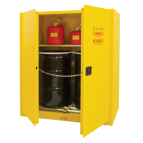 Vertical Drum Storage Cabinet, 110 US gal. Cap., 2 Drums, Yellow Sécurité Médic