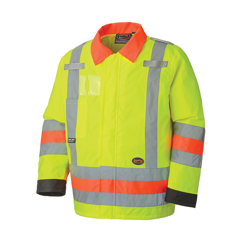 6037 Traffic Control Waterproof Safety Jacket, Polyester, High Visibility Lime-Yellow, X-Small Sécurité Médic