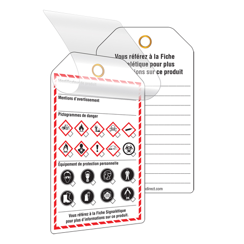 &eacute;tiquettes auto-plastifiantes pour le milieu de travail, Papier cartonn&eacute;, 3-3/8" la x 5-3/4" h, Français Sécurité Médic