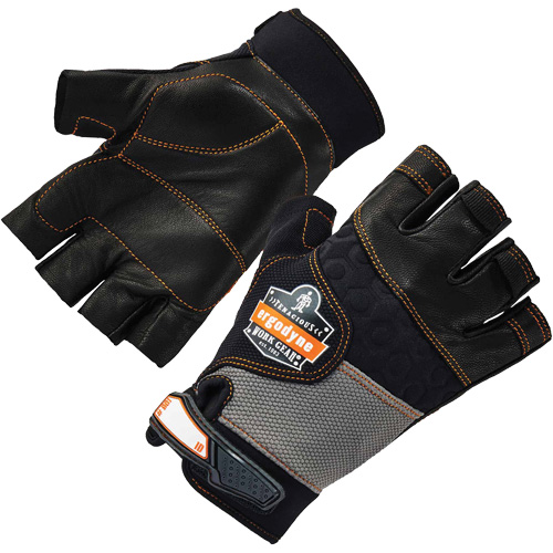 Gants demi-doigts en cuir r&eacute;duisant les impacts ProFlex 901, Petit, Paume en Cuir fleur, Poignet Boucle et crochet Sécurité Médic