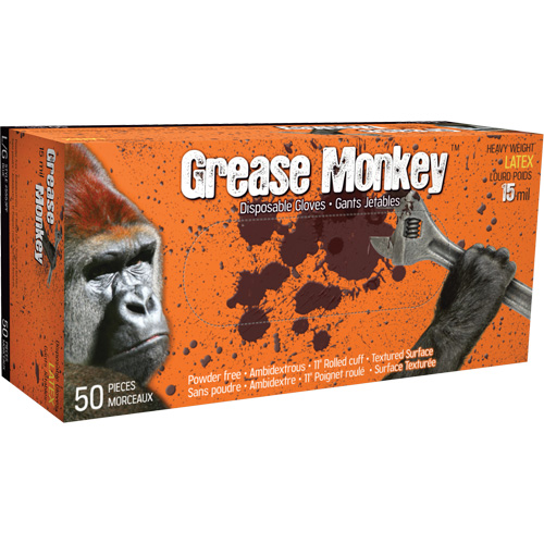 Grease Monkey&reg; Gloves, Medium, Latex, 15-mil, Powder-Free, Blue Sécurité Médic