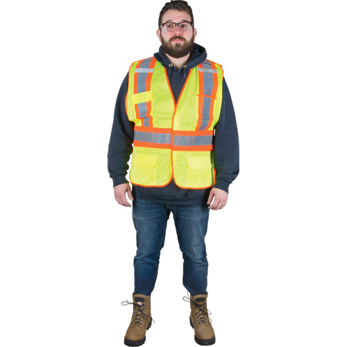 Flame-Resistant Surveyor Vest, High Visibility Lime-Yellow, Medium, Polyester Sécurité Médic
