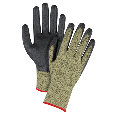 Gants &eacute;lastiques sans coutures r&eacute;sistants &agrave; la coupe noir & jaune, Taille Petit/7, Calibre 13, Rev&ecirc;tement Mousse de nitrile, Enveloppe en Aramide, ASTM ANSI niveau A6 Sécurité Médic