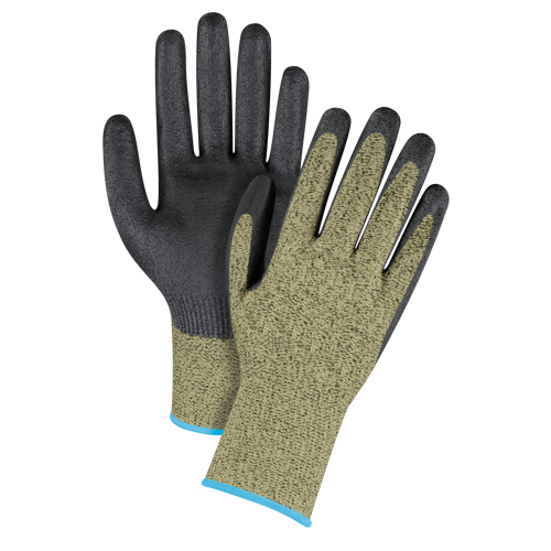 Gants &eacute;lastiques sans coutures r&eacute;sistants &agrave; la coupe noir & jaune, Taille T-Grand/10, Calibre 13, Rev&ecirc;tement Mousse de nitrile, Enveloppe en Aramide, ASTM ANSI niveau A6 Sécurité Médic