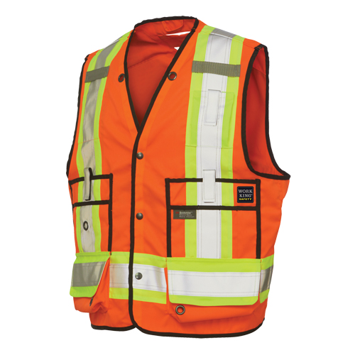 Surveyor Safety Vest, High Visibility Orange, Large, Polyester Sécurité Médic