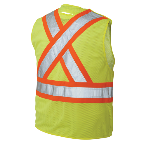5-Point Tearaway Safety Vest, High Visibility Lime-Yellow, Large/X-Large, Polyester Sécurité Médic
