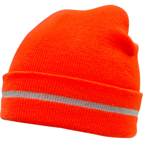 Bonnet en tricot haute visibilit&eacute; avec bande r&eacute;fl&eacute;chissante, Orange haute visibilit&eacute;, Acrylique Sécurité Médic