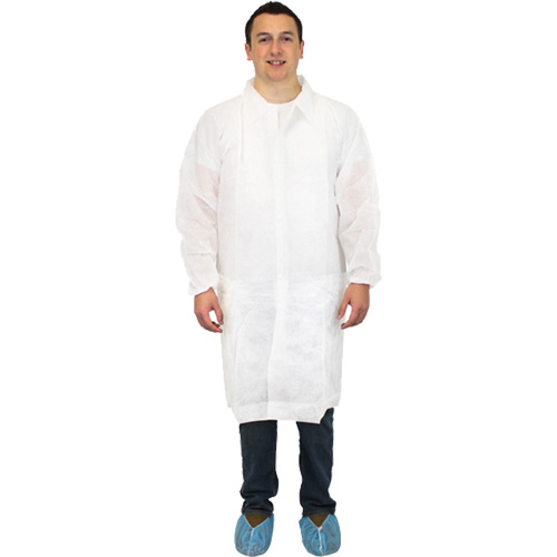Lab Coat, Polypropylene, White, Large Sécurité Médic