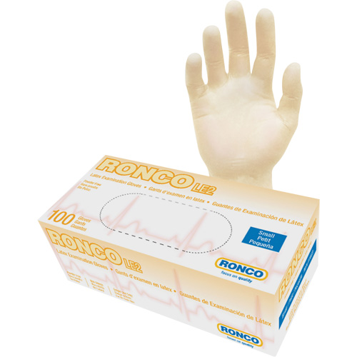 Gants jetables, Petit, Latex, 4 mils, Sans poudre, Naturel, Classe 2 Sécurité Médic