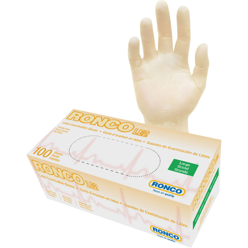 Gants jetables, Grand, Latex, 4 mils, Sans poudre, Naturel, Classe 2 Sécurité Médic