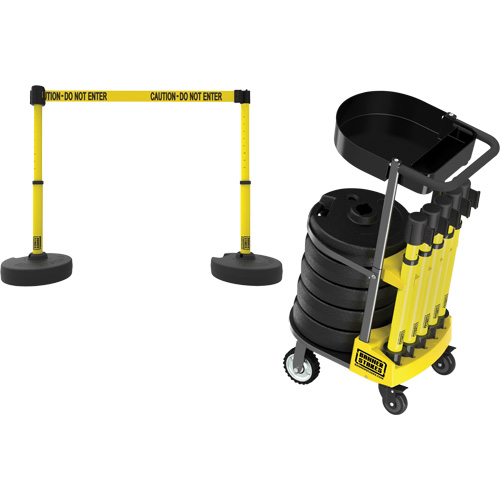 Chariot de transport avec plateau pour barri&egrave;re PLUS, 75' lo, M&eacute;tal, Jaune Sécurité Médic