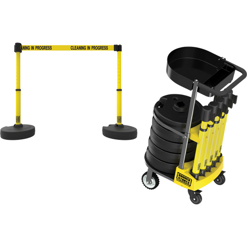 Chariot de transport avec plateau pour barri&egrave;re PLUS, 75' lo, M&eacute;tal, Jaune Sécurité Médic