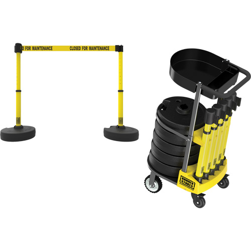 Chariot de transport avec plateau pour barri&egrave;re PLUS, 75' lo, M&eacute;tal, Jaune Sécurité Médic