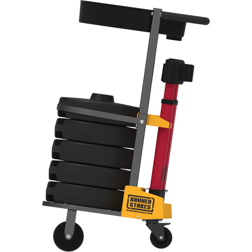 Chariot de transport avec plateau pour barri&egrave;re PLUS, 75' lo, M&eacute;tal, Jaune Sécurité Médic