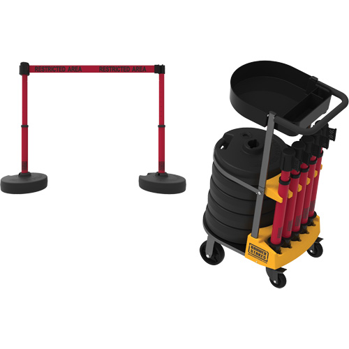 Chariot de transport avec plateau pour barri&egrave;re PLUS, 75' lo, M&eacute;tal, Rouge Sécurité Médic